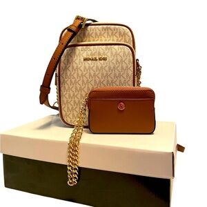 NWT Michael Kors Beige and Brown Crossbody Bag Set